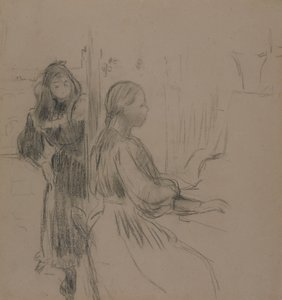 La Musique için çalışma, 1893 (kağıt üzerine kömür) by Berthe Morisot