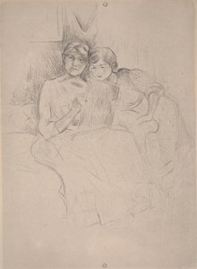 Çizim Dersi - Berthe Morisot kızıyla çizim yapıyor, c.1889-90 (kuru nokta) by Berthe Morisot