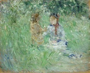 'Bougival'de bir çayırda kadın ve çocuk', 1882 by Berthe Morisot
