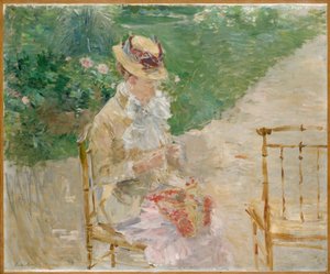 Örgü Genç Kadın, 1883 civarı (tuval üzerine yağlı boya) by Berthe Morisot