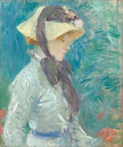 Hasır Şapkalı Genç Kadın by Berthe Morisot