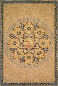 İmparatorlar Albümünden Aurangzeb 1618-1707 portresi ile Shamsa güneş patlaması.
