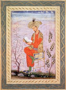 Babür (r.1526-30) Okuma, Babür (kağıt üzerine suluboya) by Bishn Das