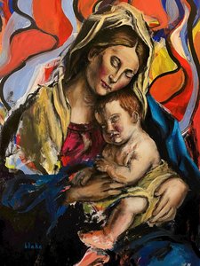 Madonna And Child, 2020 dolayları (Tuval üzerine akrilik) by Blake Munch