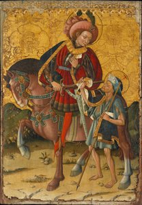 Saint Martin of Tours (veya The Misericordious) (316-397), fakir bir adamla paylaşmak için paltosunu kesiyor - Boyama Blasco de Granen (?-1459), ahşap üzerine tempera (153,5x106 cm), yaklaşık 1440 - Saint Martin Pelerini, Tempera