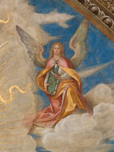 Apsis, Catino Apse, Boccaccio Boccaccino, Azizler arasında Pantocrator Marcellino, Imerio, Omobono, Peter Exorcist, Detay Melek sağ by Boccaccio Boccaccino