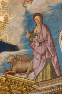 Apsis, Catino Apse, Boccaccio Boccaccino, Pantocrator arasında Azizler Marcellino, Imerio, Omobono, Peter Exorcist, Detay St. Omobono by Boccaccio Boccaccino