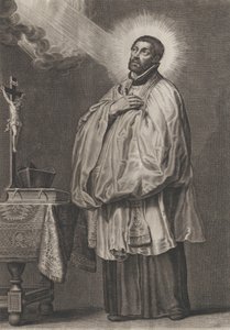 Sol üstten kendisine doğru yayılan ilahi bir ışıkla Aziz Francis Xavier,..., ca. 1623-33.