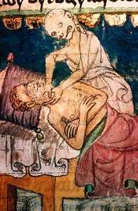 a mort etranglant un pestifere - Veba Kurbanını Boğan Ölüm - Minyatür extraite du codex Stini, Boheme by Bohemian School