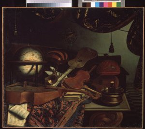 "Müzik aletleriyle natürmort" (Müzik aletleriyle natürmort) Küre, flüt, nota, viyol, gitar. Bonaventura Bettera