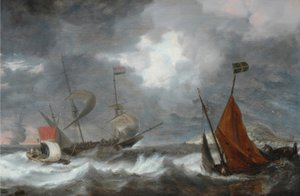 Yelkenli gemilerle deniz fırtınası by Bonaventura I Peeters