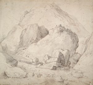 Ön Planda At Sırtında Figürlü Dağlık Manzara by Bonaventura Peeters
