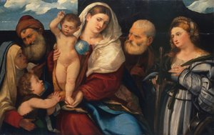 Azizler ile Madonna ve Çocuk. by Bonifacio de