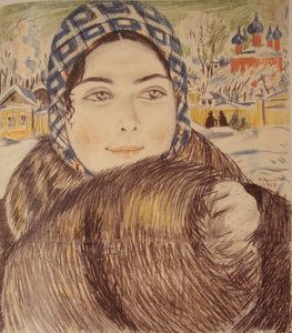 Kareli fularlı genç bir tüccar karısı, 1919 by Boris Mikhailovich Kustodiev