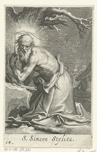 Münzevi olarak Aziz Simeon Stylites the Elder S. Simeon Stylita (nesne üzerindeki başlık) Hermits (dizi adı) Sacra eremvs ascetarvm (dizi başlığı) by Boëtius Adamsz. Bolswert