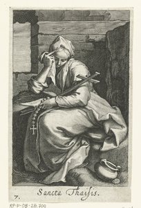 münzevi olarak İskenderiye Aziz Thaïs Sancta Thaisis (nesne üzerindeki başlık) Hermites (dizi adı) Sacra Eremus Ascetriarum (dizi adı) by Boëtius Adamsz. Bolswert