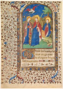 Bir Saatler Kitabından Yaprak: Sts. Geneviève, İskenderiyeli Catherine ve Margaret recto..., c. 1415 by Boucicaut Master