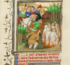 Tapınak Şövalyeleri, Güzel Philip ve Saray Üyelerinin huzurunda yakıldı, yaklaşık 1413-1415 by Boucicaut Master,