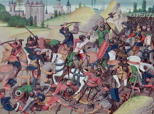 Ms 5089-90 Haçlı Seferleri sırasında Sarazenler ve Hıristiyanlar arasındaki savaş, Chroniques des empereurs, David Aubert, 1462