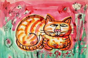 Cat (akrilik poster rengi ve renkli mürekkepler)