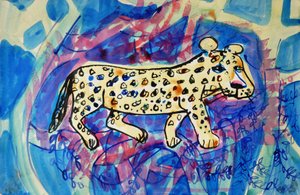 Leopard (akrilik poster rengi ve renkli mürekkepler)