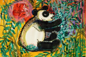 Panda (akrilik poster rengi ve renkli mürekkepler) by Brenda Brin Booker