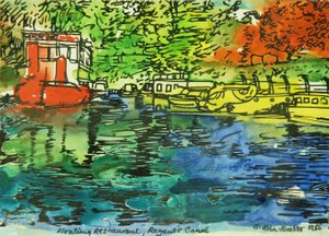 The Floating Restaurant (kağıt üzerine sulu boya) by Brenda Brin Booker