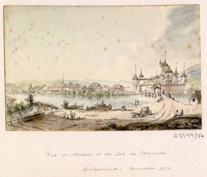 Bir dizi eskiz, Büyük Britanya, Kıta ve Amerika 1772-1778'deki görünümler (suluboya) by British School
