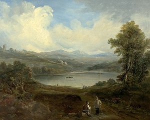 Grasmere, Westmorland, Cumbria (tahta üzerine yağ) by British School