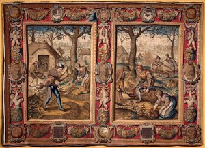 Kasım ve Aralık: "" tarım işçiliği ve domuz kesimi"" Mortlake imalatçılarının duvar halısı. 17. yüzyıl Genleri, Musei di Strada Nuova by British School