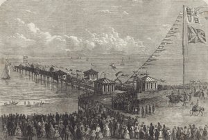Bir İngiliz sahil iskelesinin açılması (gravür) by British School