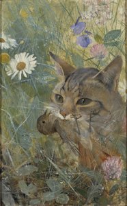 Ağzında Yavru Kuş Olan Bir Kedi, 1885 by Bruno Andreas Liljefors