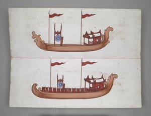 Veya 14005 Kraliyet Mavnaları ve Tekneleri (kağıt üzerinde mürekkep, renkli ve altın) by Burmese School