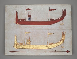 Veya 14005 Kraliyet Mavnaları ve Tekneleri (kağıt üzerinde mürekkep, renkli ve altın) by Burmese School
