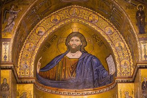 İsa'nın görüntüsü, Santa Maria Nuova Katedrali, Monreale, Sicilya, İtalya, Avrupa by Byzantine