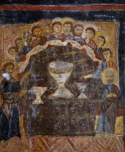 Son Akşam Yemeği, Bizans freski (13. yüzyıl), Gülşehir Karşı Kilise (Aziz Yuhanna Kilisesi), Göreme (Unesco Dünya Mirası Listesi) by Byzantine