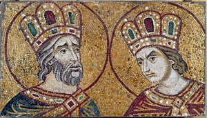 Roma İmparatoru I. Konstantin, annesi Saint Helene ile (mozaik detayı)