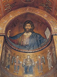 Pantokrator İsa ve Madonna, merkezi apsisten (mozaik) Melekler ve Havarilerle Taht Edildi by Byzantine School