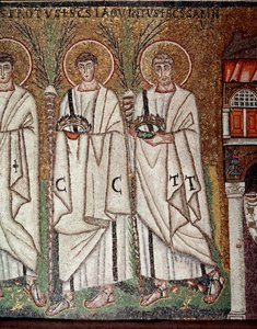 Procession of martyrs (Detail of mosaics, 6th century) by Byzantine School
