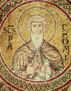 Aziz Pachomius (d.346) (mozaik) by Byzantine School