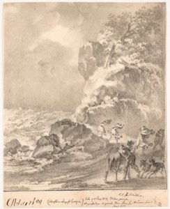 Fırtınada rakamlarla kayalık sahil by C.A. Lorentzen