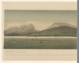 Birinci Aceh Seferi filosu ile Büyük Aceh sahilinin görünümü, üçüncü bölüm Büyük Aceh Yolu (nesne üzerindeki başlık) by C.A. Whitten