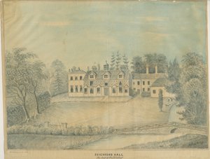 Seighford Hall: renkli yıkama çizimi ve [19. yüzyılın ortaları] by C.B Ash