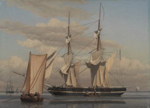 Bir Amerikan Deniz Brigi, Yelkenleri Kururken Çapada Yatıyor by Christoffer Wilhelm Eckersberg