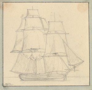 Büyük tepesinde okuma yelkeni olan bir brik. by Christoffer Wilhelm Eckersberg