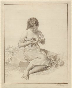 Parmağını bir gül çalısına yapıştıran küçük bir kız by Christoffer Wilhelm Eckersberg