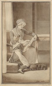 Bir anne küçük kızına okumayı öğretiyor by Christoffer Wilhelm Eckersberg
