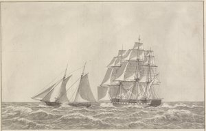Takip eden bir firkateynden kaçan bir gulet by Christoffer Wilhelm Eckersberg