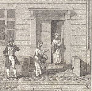 Sokak sahnesi, iki kız, bir beyefendi ve bir eş arayan bir eş by Christoffer Wilhelm Eckersberg