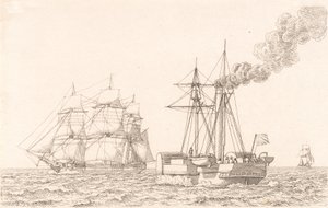 Tekerlekli vapur ve yelkenli gemi by Christoffer Wilhelm Eckersberg